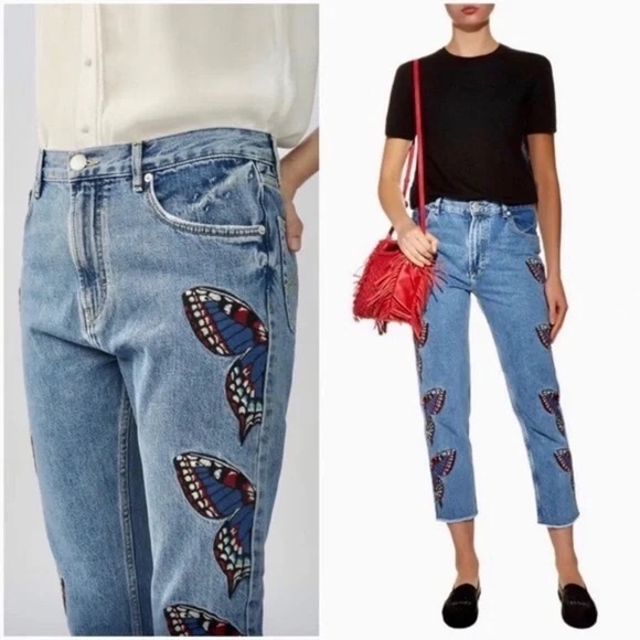 Maje Denim - Maje Women’s Papillon Butterfly Embroidered Cropped Jeans Size 4/36